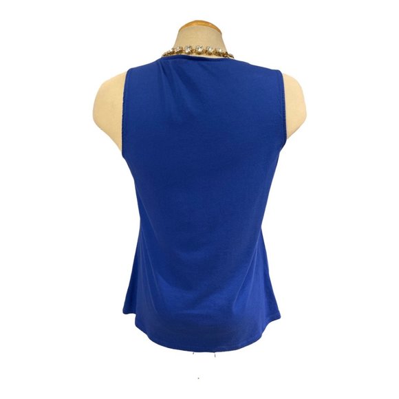 ANN TAYLOR Top Size Medium Royal Blue Ruffled Layers Sleeveless Tank - Picture 5 of 8